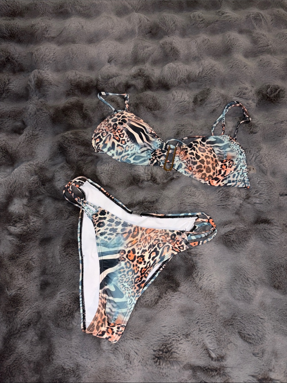 Leopard Print Bikini Set with Buckle Detail